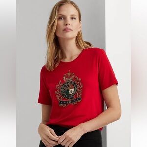 Lauren Ralph Lauren Red Embroidered Tee